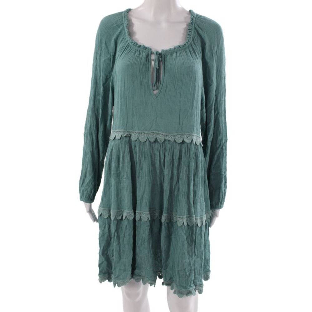 Eberjey Women Shift Dress Green Scoop Neck Long Sleeve Cotton Size M